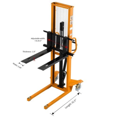 Manual Pallet Stacker Adjustable Forks 1100lbs Cap. 63" Lift Height A-3002 - Image 4